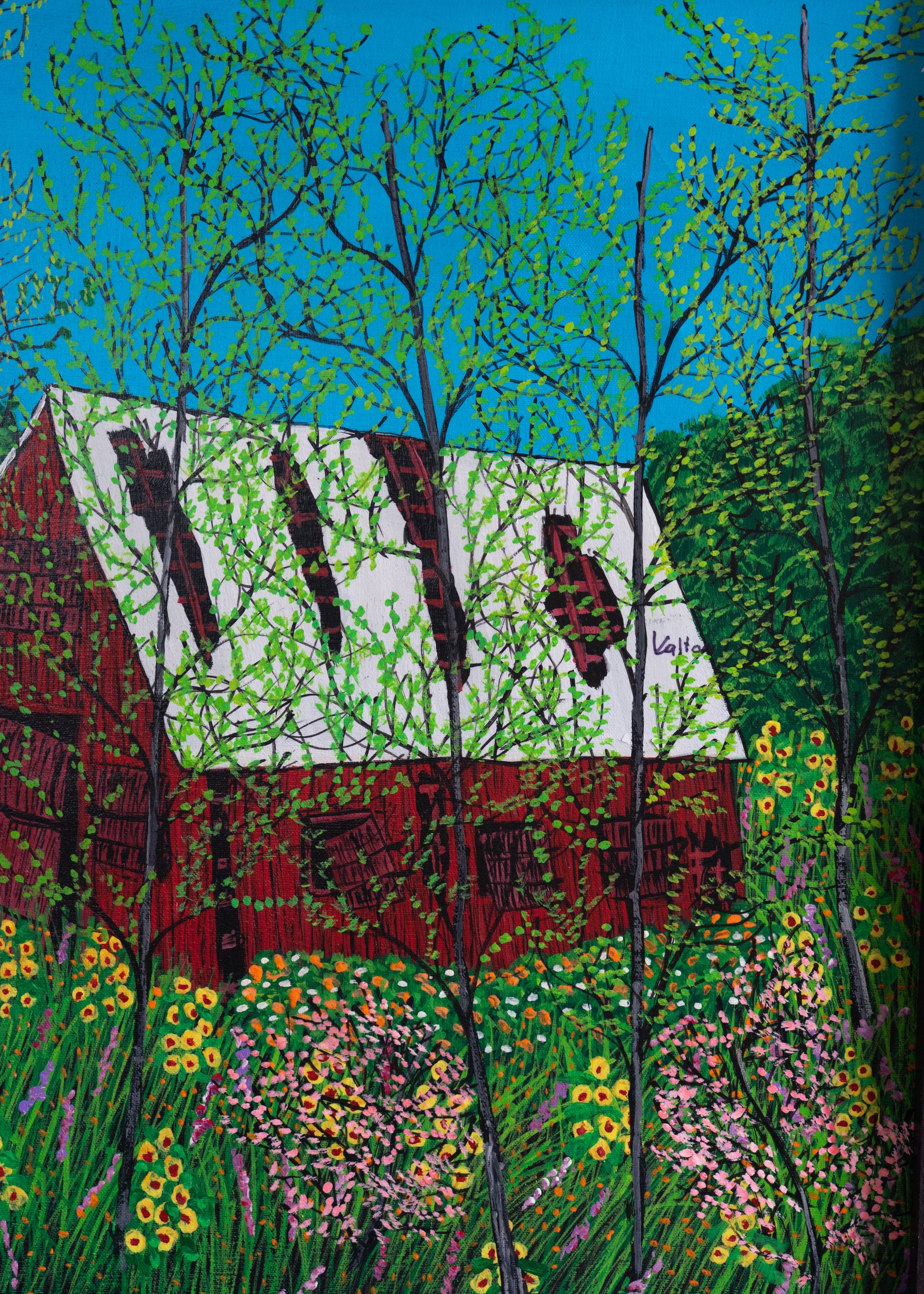 Barn in the Woods with Flowers