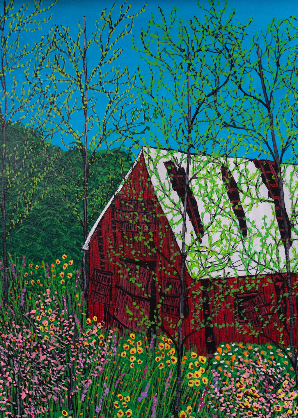 Barn in the Woods with Flowers