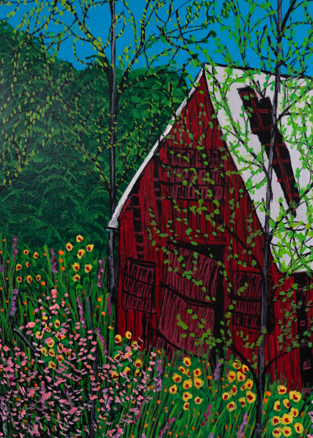 Barn in the Woods with Flowers